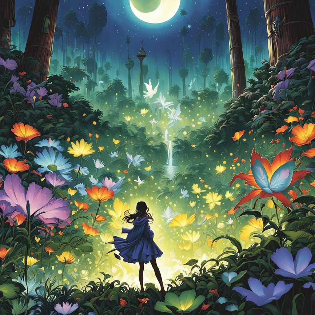 Fairies in Fairy Garden in 80s Anime Style