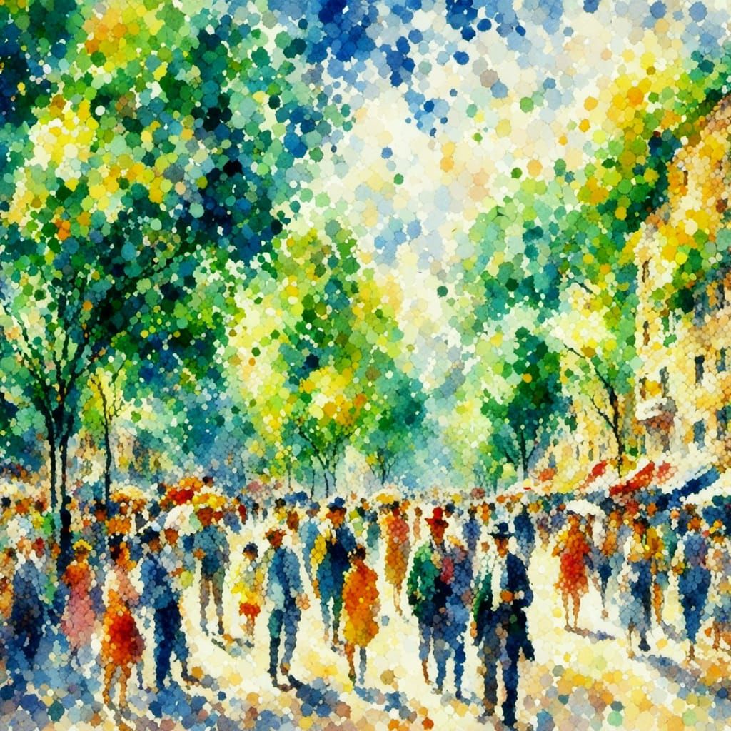 Colorful City Street Scene in Impressionist Style