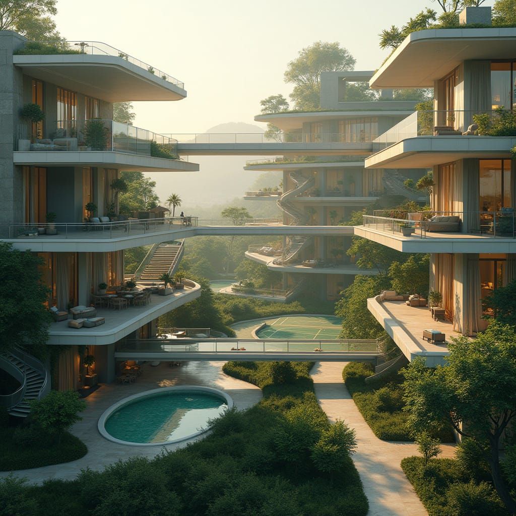 Sleek Futuristic Complex in Golden Light