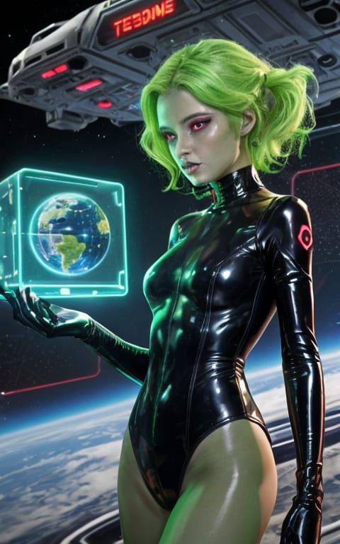 Alien Woman With Holographic Computer, Sci-Fi Concept Art