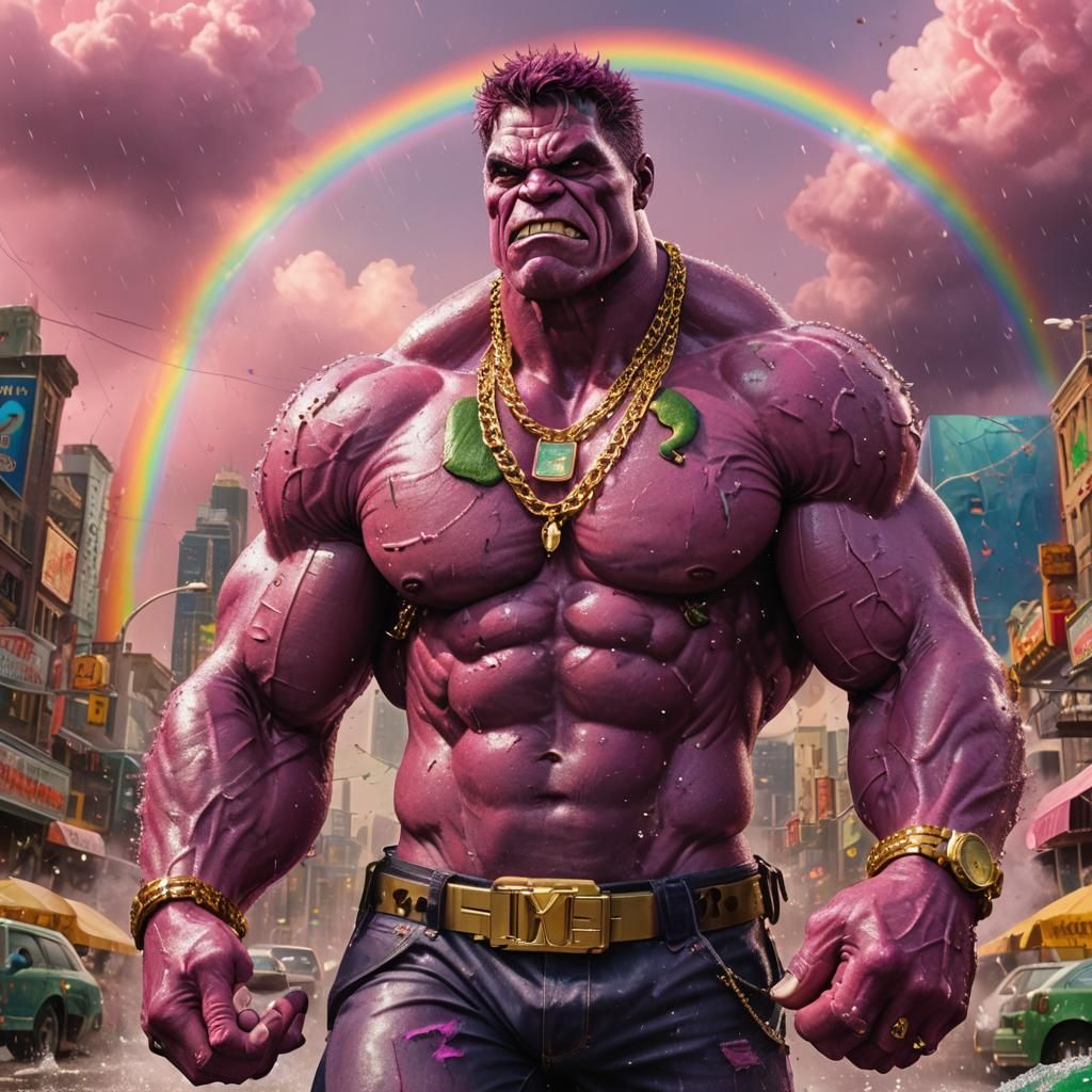 Pink Hulk with Gold Necklaces: Fantasy Art