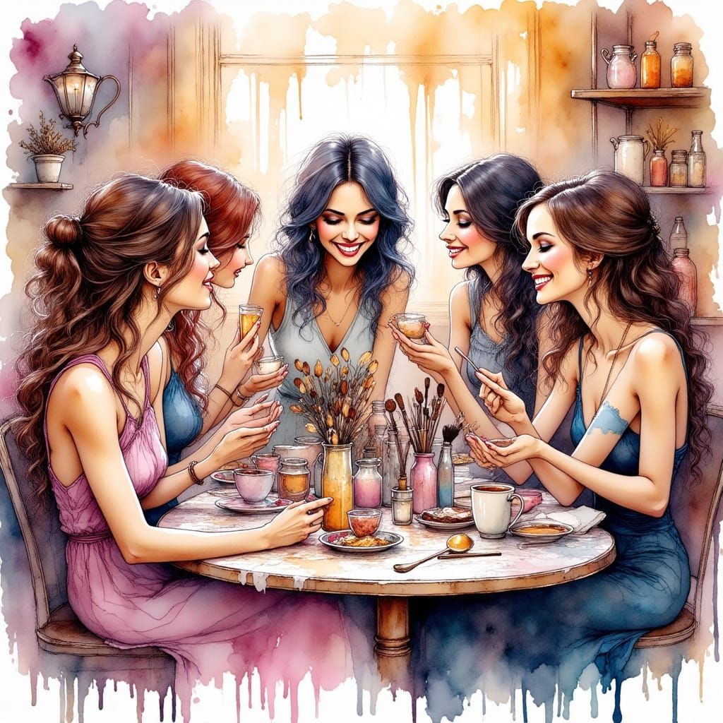 Joyful Makeovers with Friends, Vibrant Painting Style