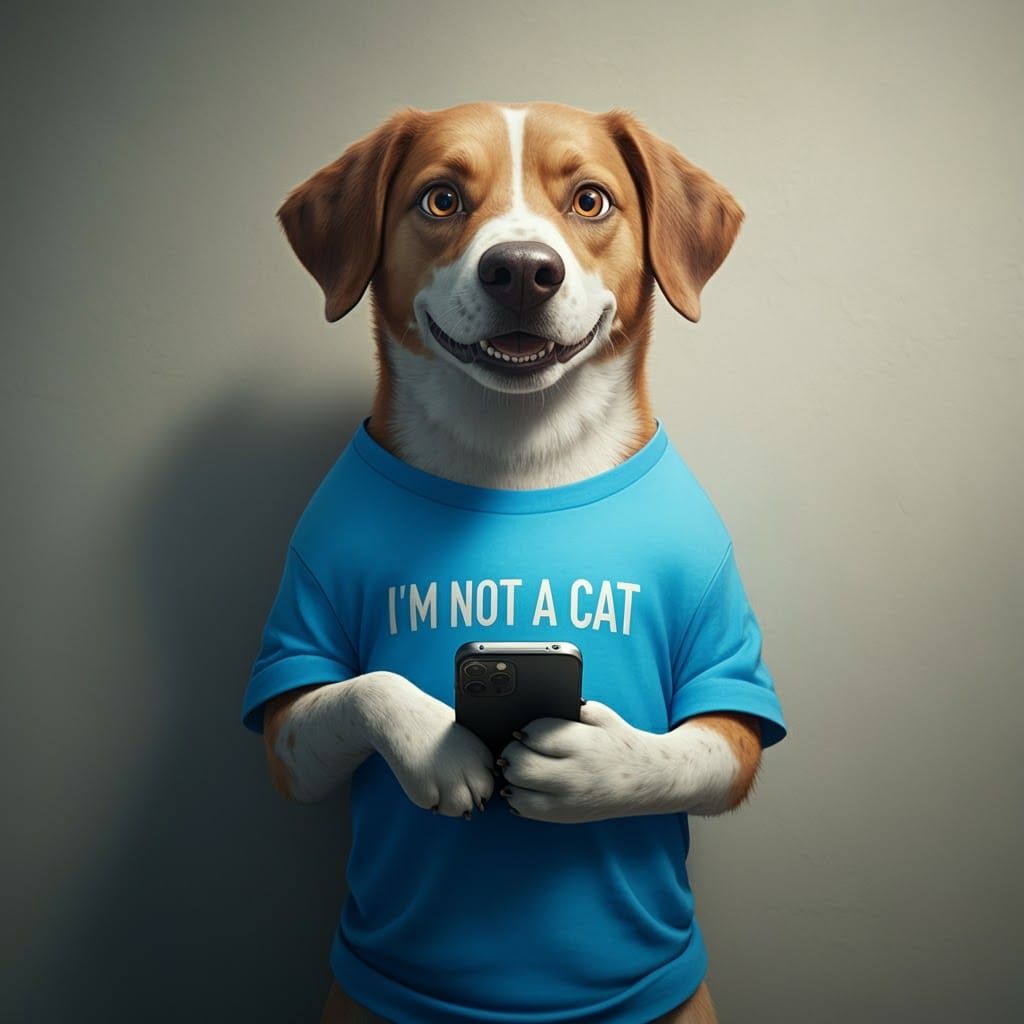 Dog Standing Upright Wearing T-Shirt, Digital Art