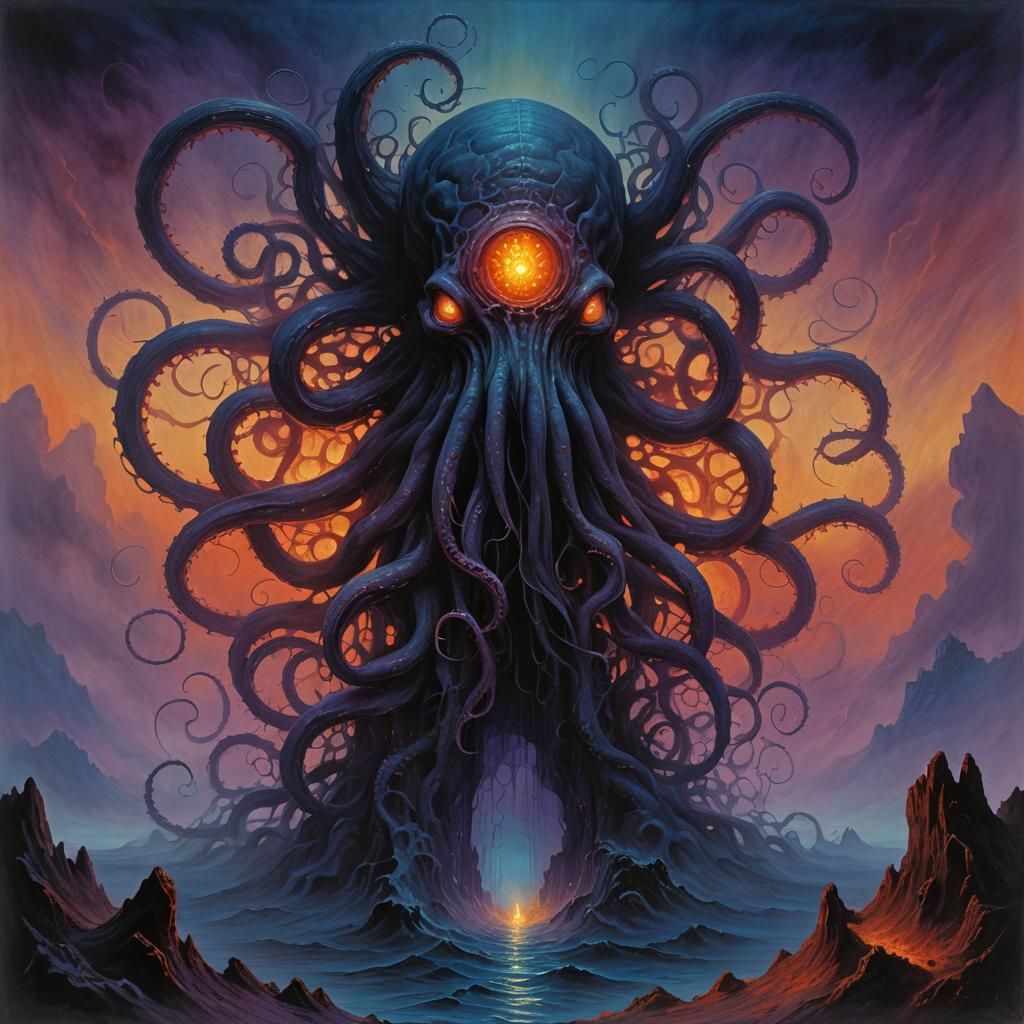 Lovecraftian Entity Emerges from Portal in Biomechanical Sty...