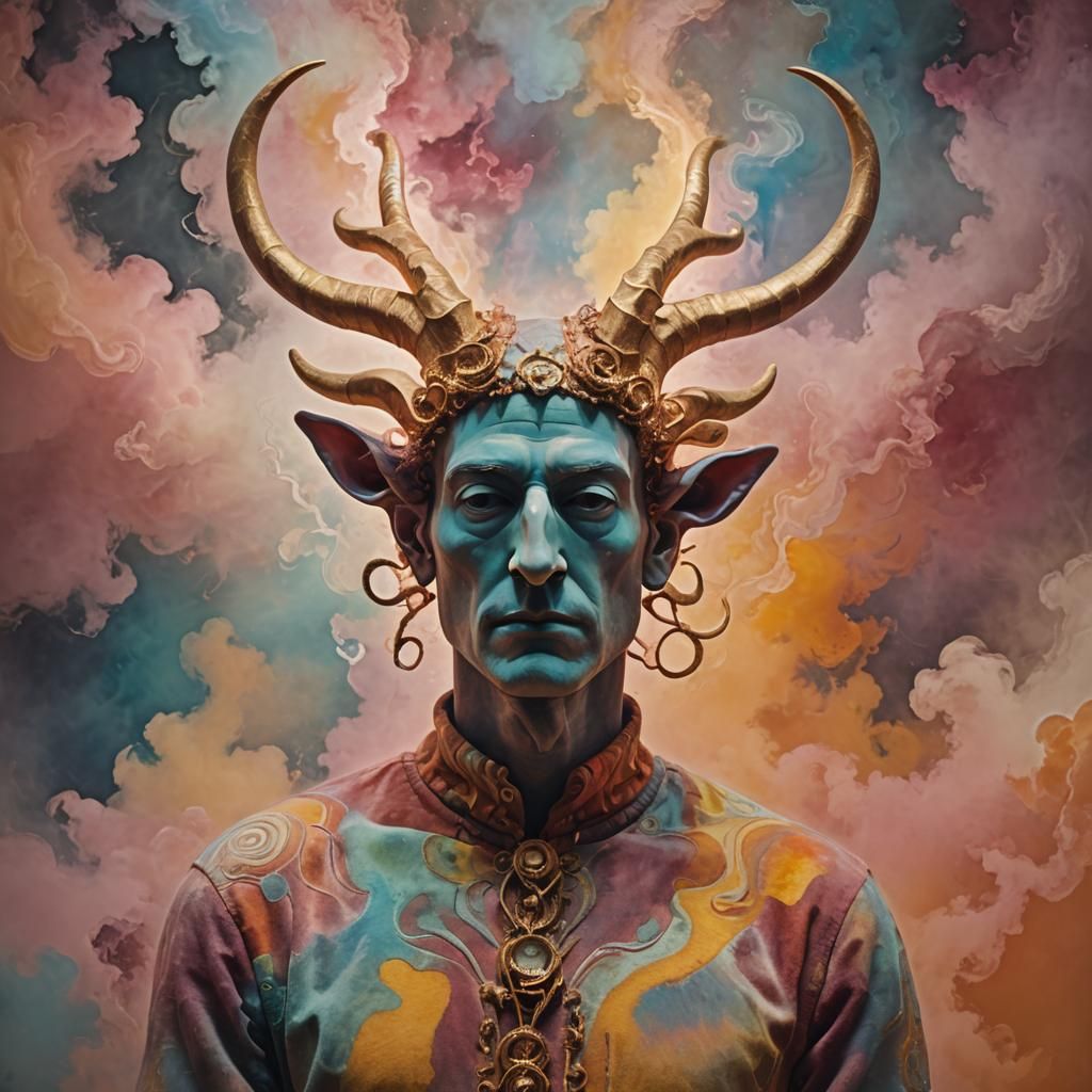 Mystical Horned Being in Abstract Expressionism Style