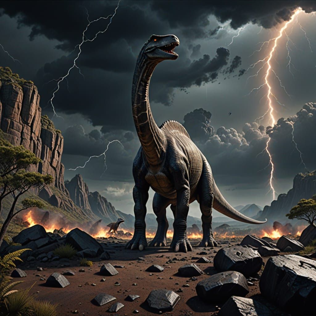Brachiosaurus Witnessing Meteor Strike: Hyper-Realistic Digi...