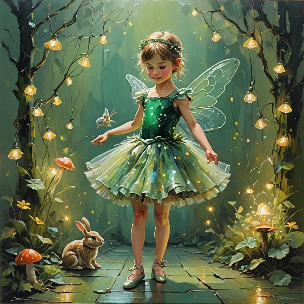Fairy and Rabbit in Mystical Morning Light