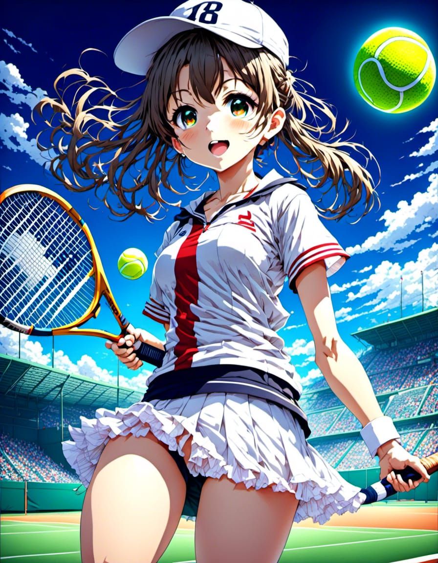 Anime Girl Playing Tennis in Detailed Color Shading