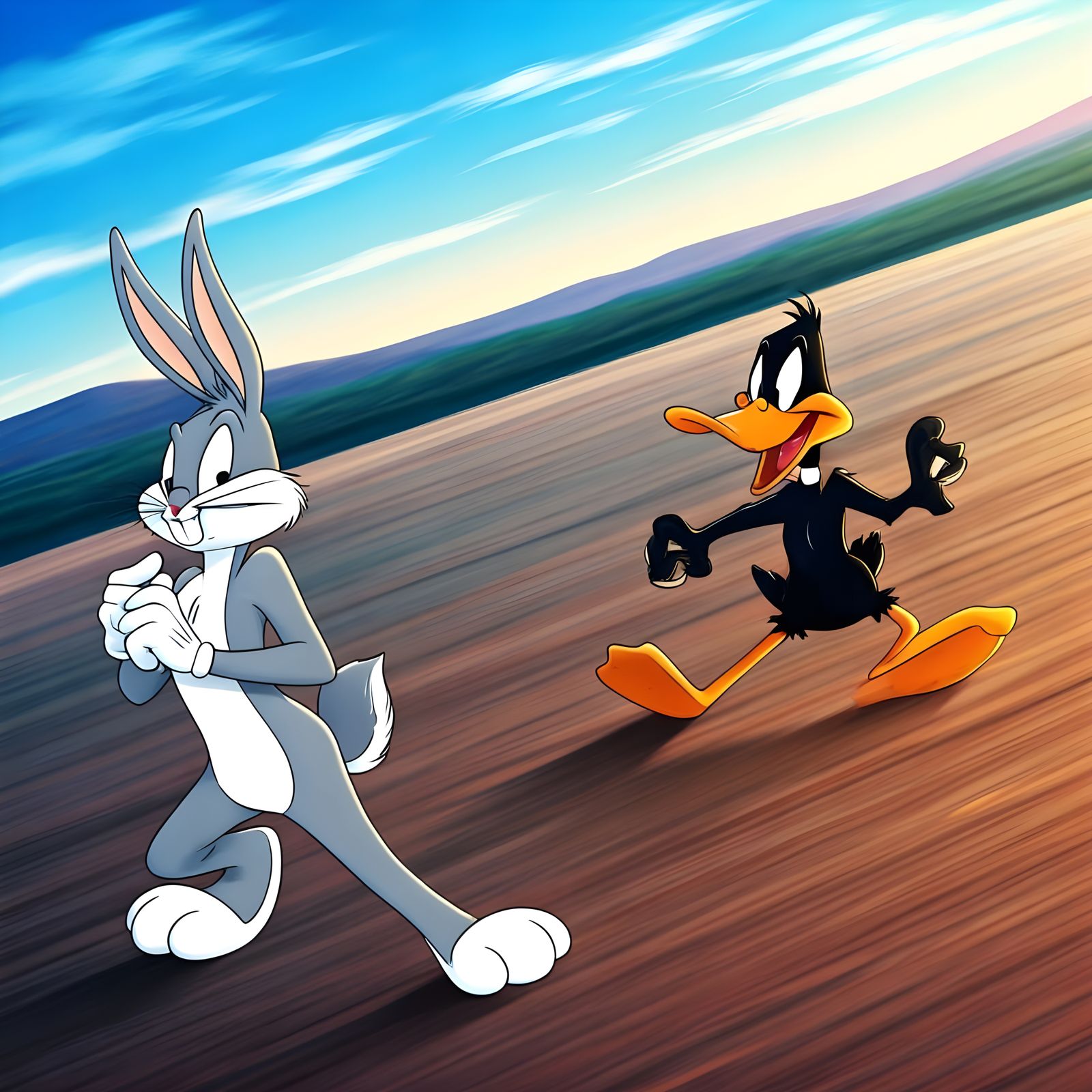 Bugs Bunny and Daffy Duck in Anime Style