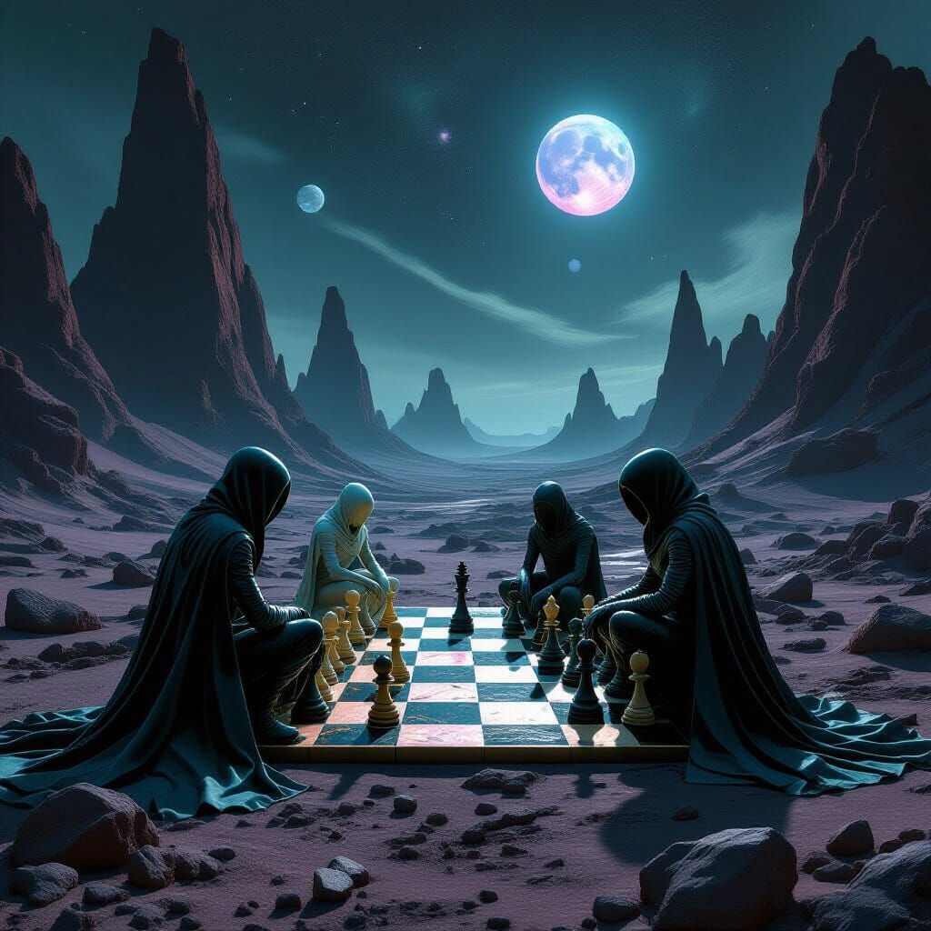 Ethereal Chess Match on a Distant Planet