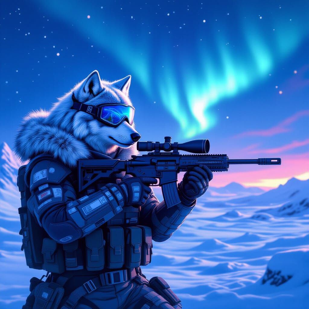 Futuristic Arctic Wolf Sniper in Gritty Realistic Style