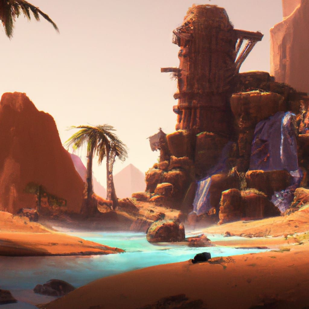 Vibrant Desert Oasis Fantasy Concept Art