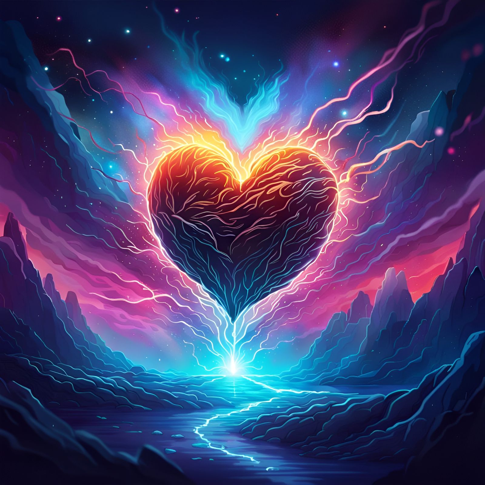Cosmic Heart Energy Pulse in Digital Artwork
