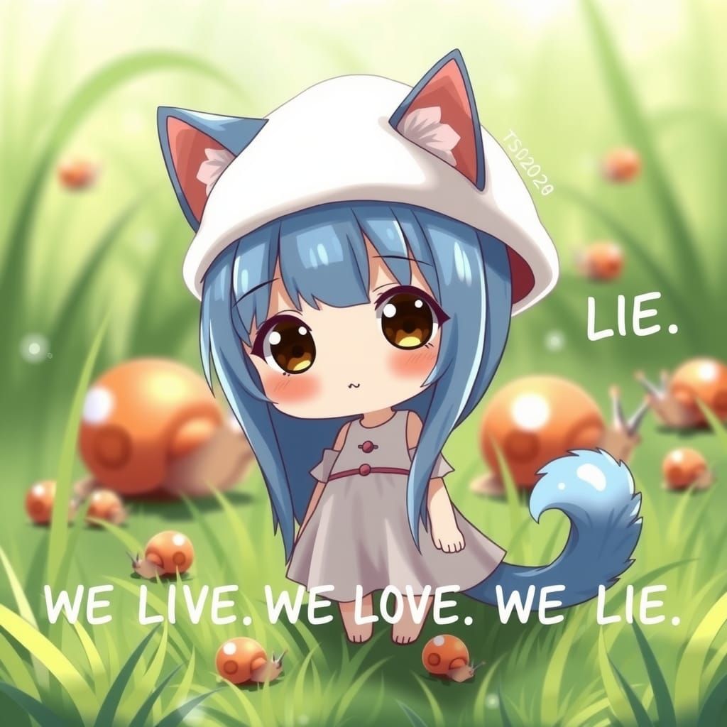 Cute Chibi Catgirl with Mushroom Hat in Anime Style
