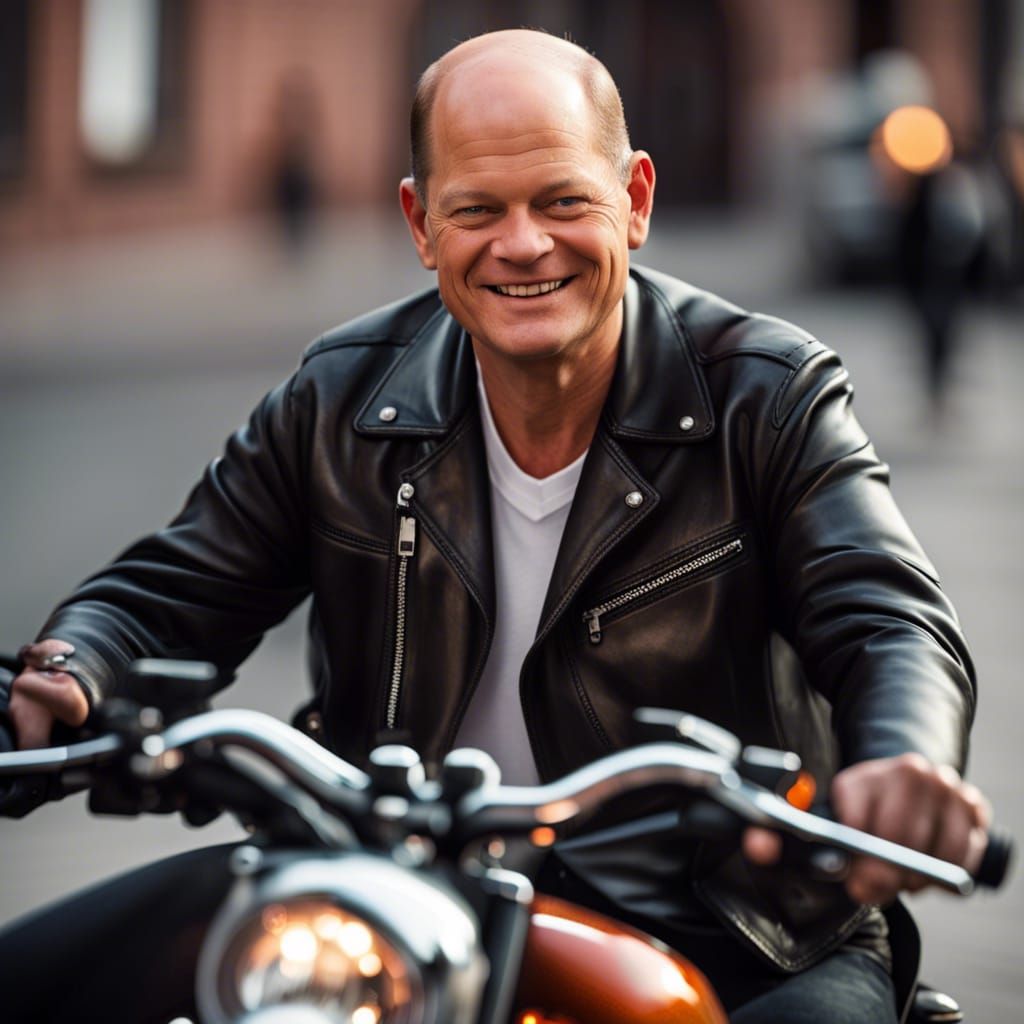Olaf Scholz Rides Harley in Leather Outfit