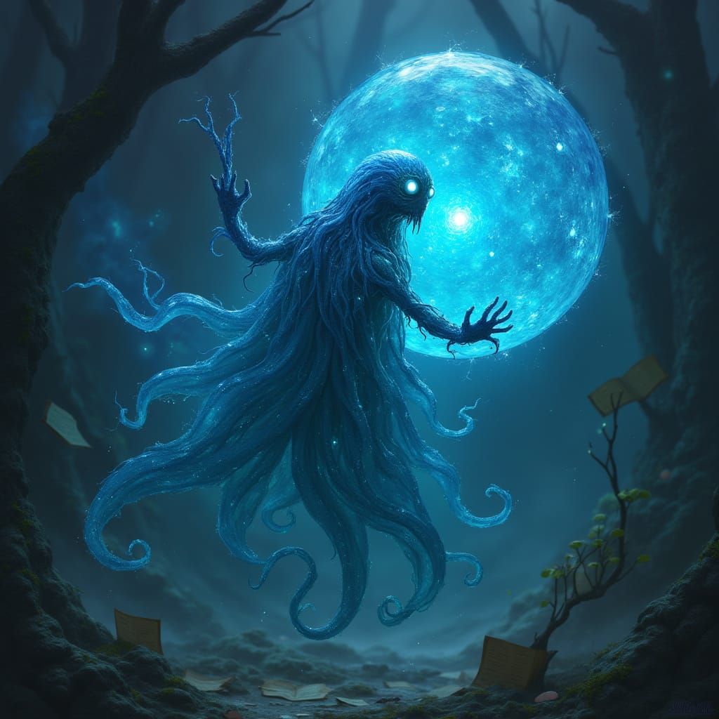 Mystical Azure Plasmoid Wizard in Cosmic Vortex