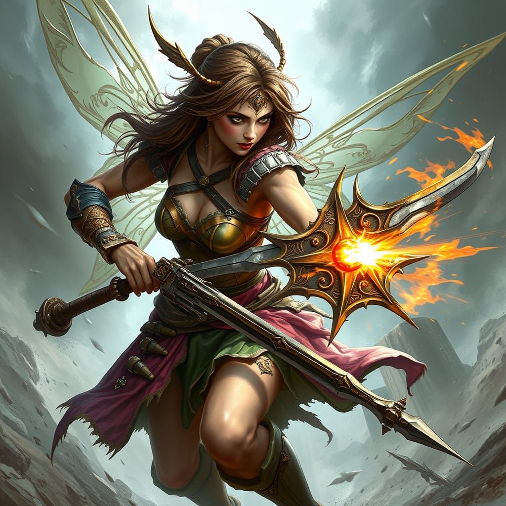 Fierce Fairy Warrior Engaged in Epic Battle