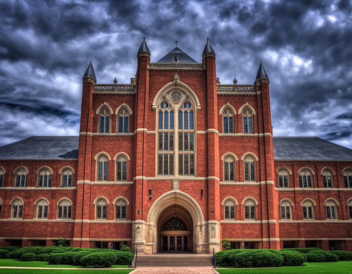 Hyperrealistic University Building on College Campus