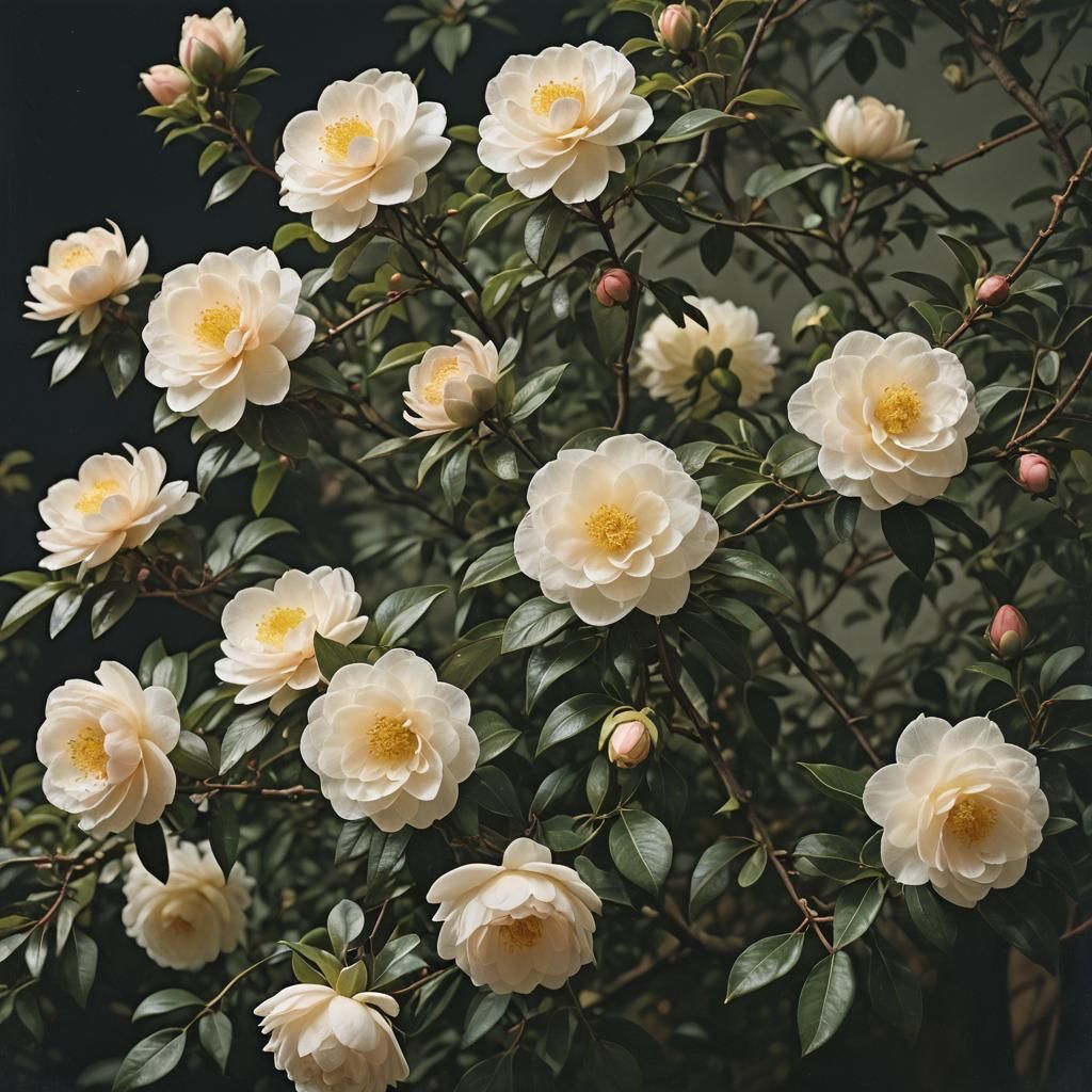 Ghost Camellia in Impressionistic Vintage Photography Style