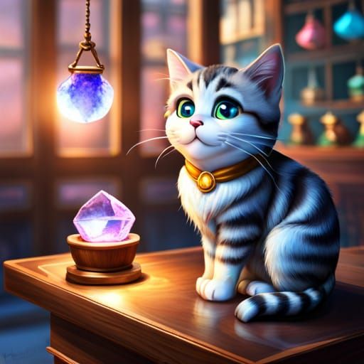Mystic Cat Selling Crystals: Fantasy Concept Art