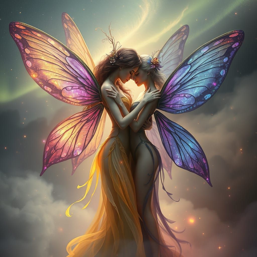 Enchanted Fairy Embrace in Dreamlike Realm