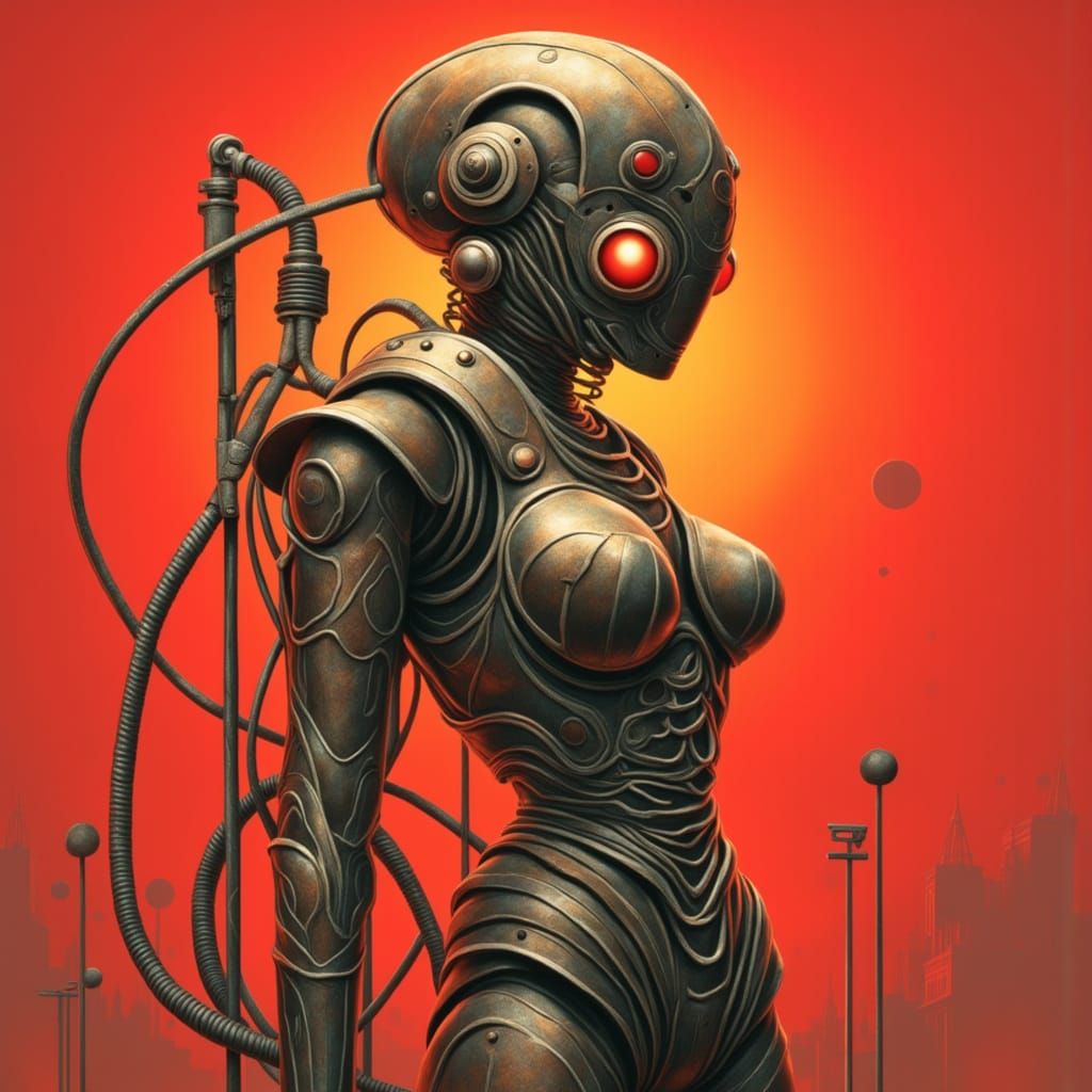 Retro-Futuristic Robot in 1920s Pulp-Fiction Style