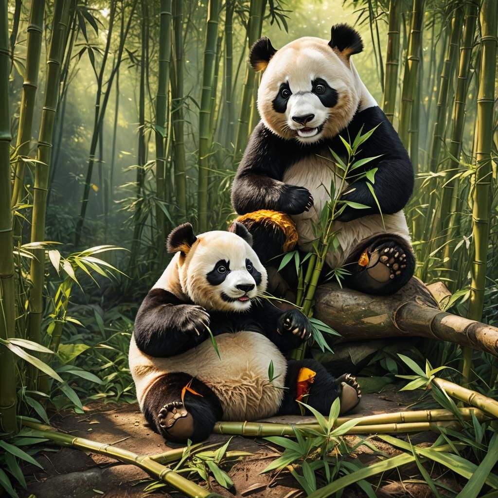Photorealistic 3D Panda in Bamboo Forest