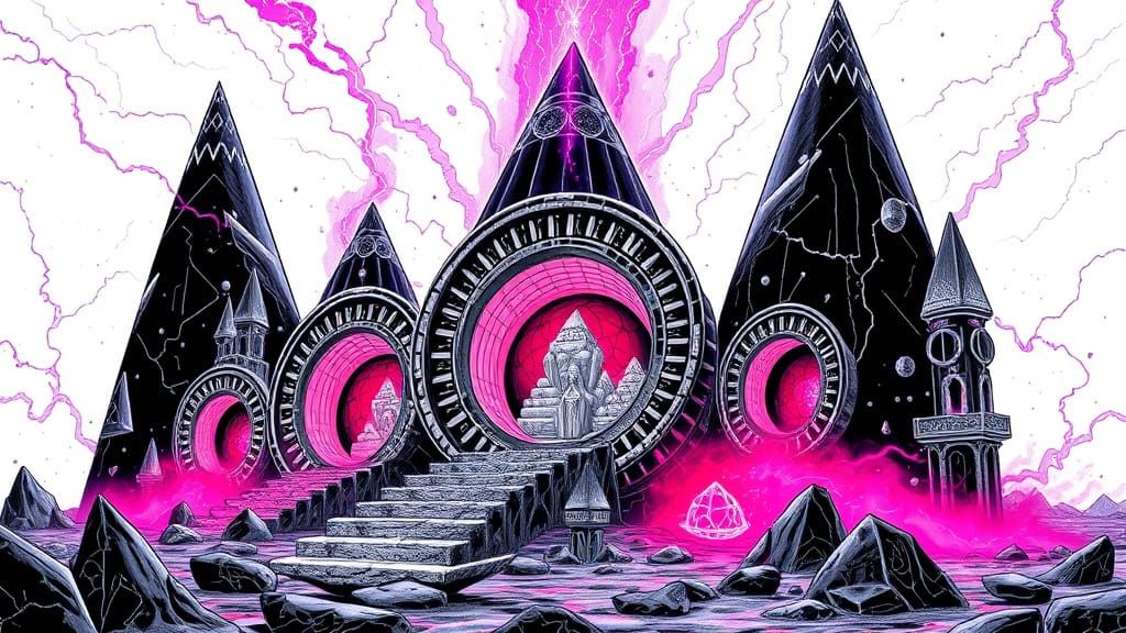 Megalithic Structures with Spiral Linework and Astral Elemen...