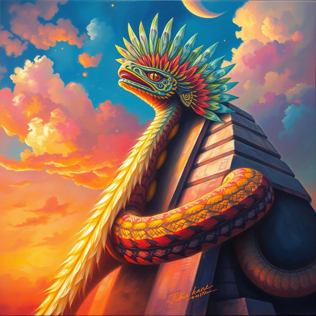 Kukulkan Protects Chichen Itza: Oil Painting