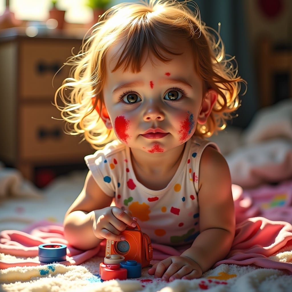 <lora:Flux Portraits:1.0>  adorably messy little girl