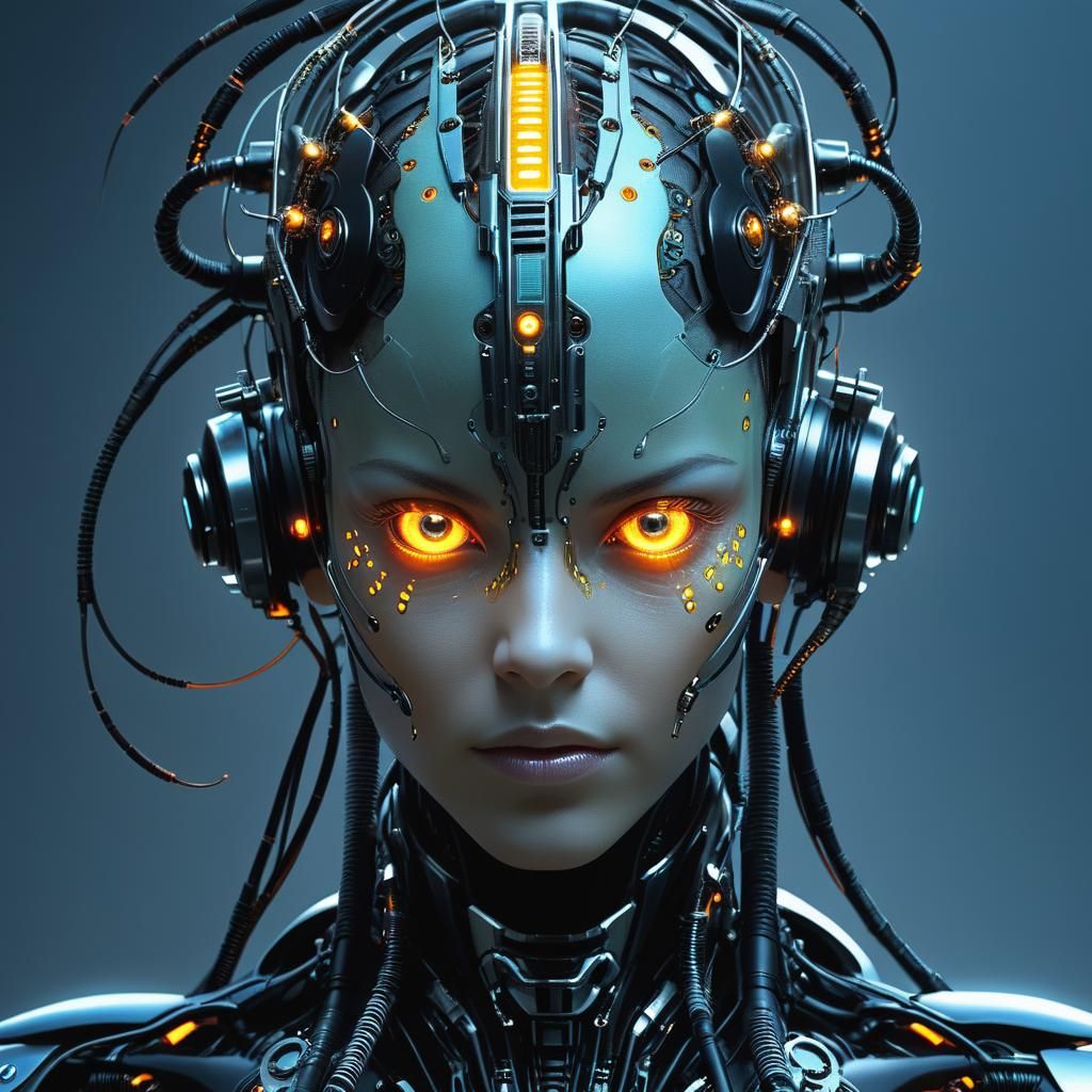 Biopunk Cyborg with Glowing Bioluminescent Implants