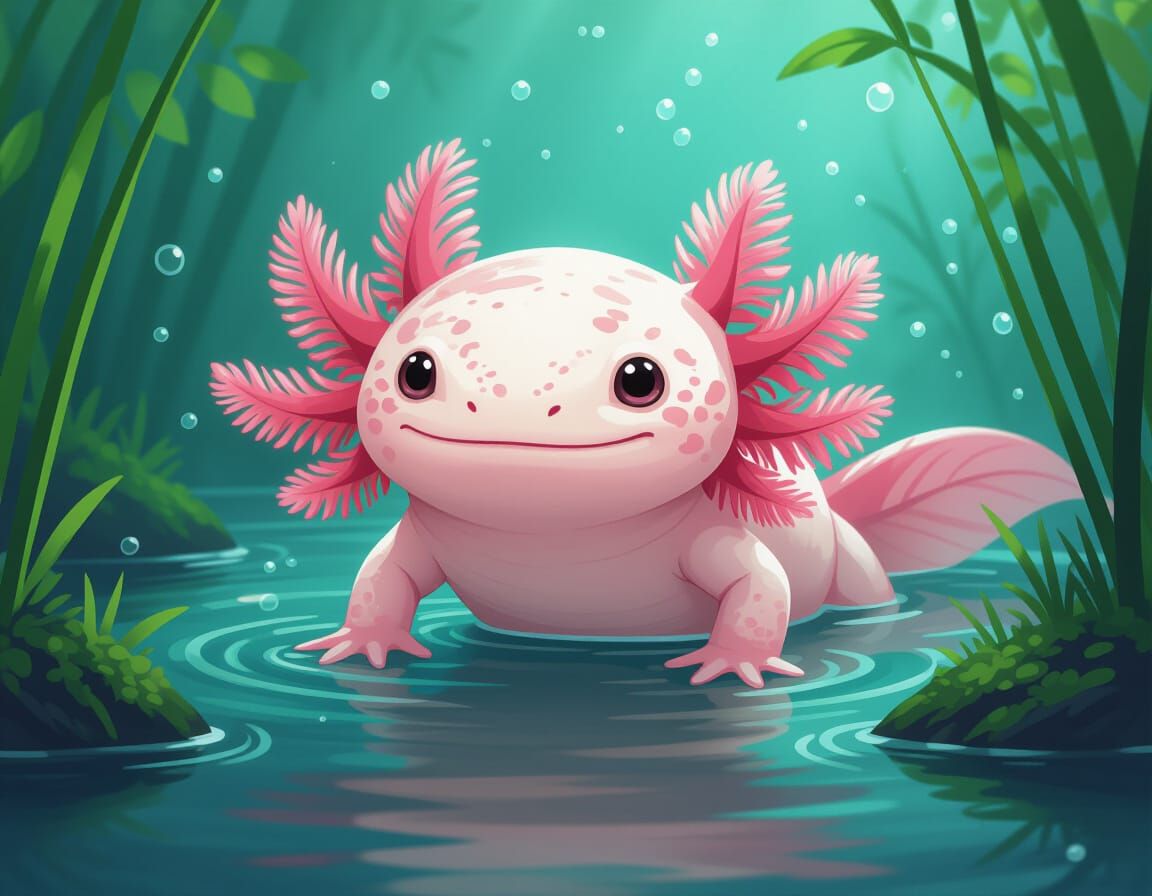 Axolotl Narrating a Tale in Painterly Style