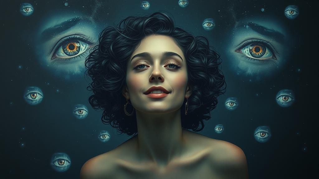 Ethereal Woman in Dreamscape with Glowing Eyes