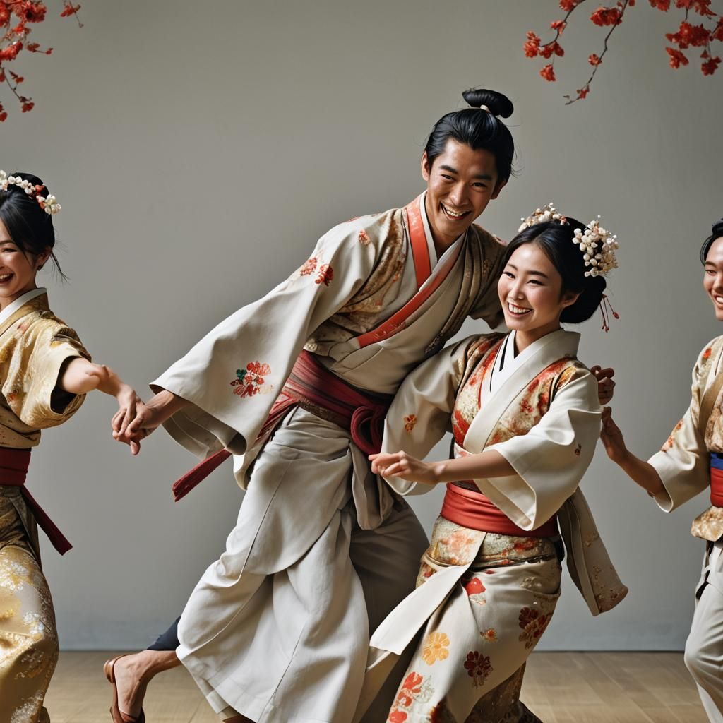 Smiling Japanese Couple Dancing: Professional Portrait