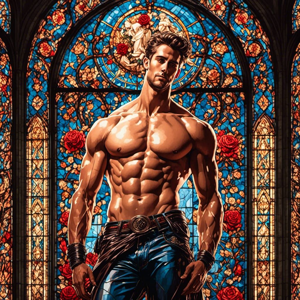 Android Warrior in Church with Stained Glass