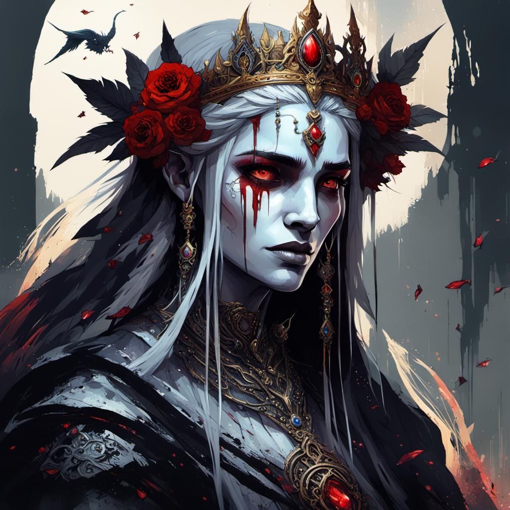 Drow Queen in High Gothic Dark Fantasy Style