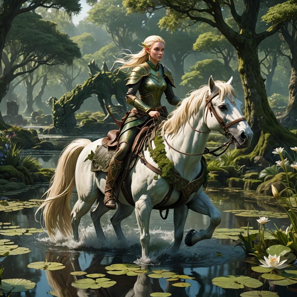 Elf Archer Riding Kelpie, Fantasy Art