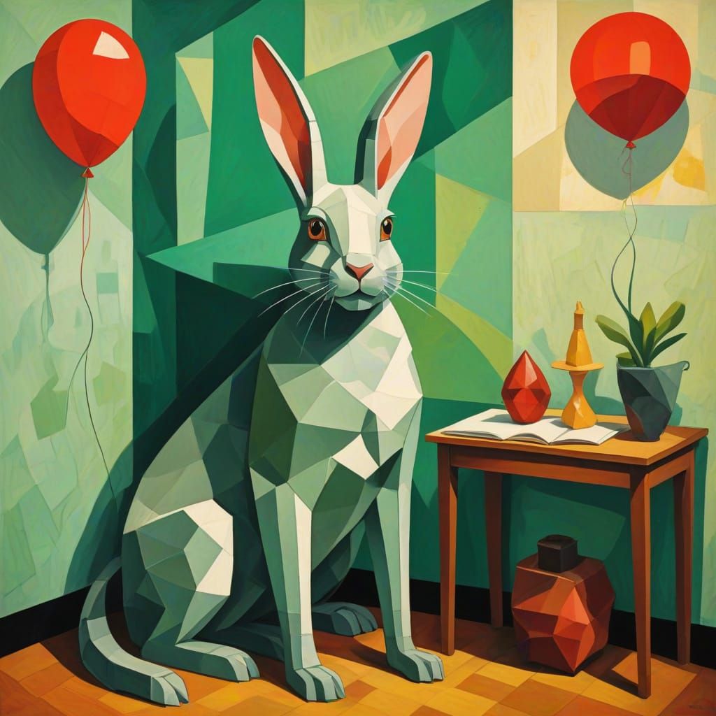 Cubist Bunny in Cozy Green Room