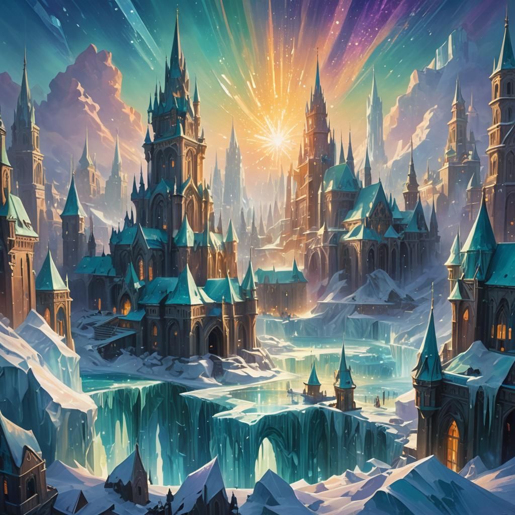 Majestic City Inside Ice Crystal: Fantasy Art