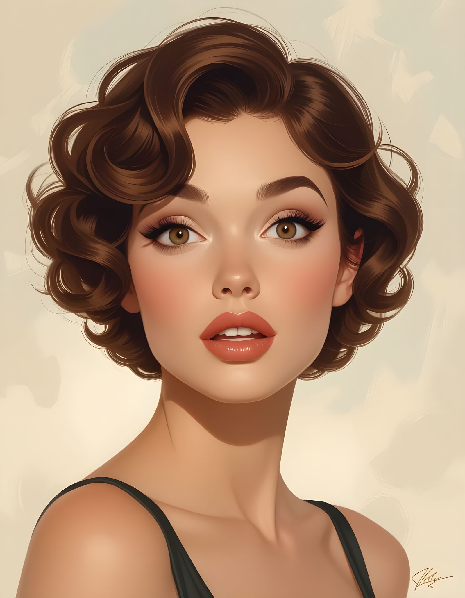 Surprised Woman Portrait in Airbrush Art Style