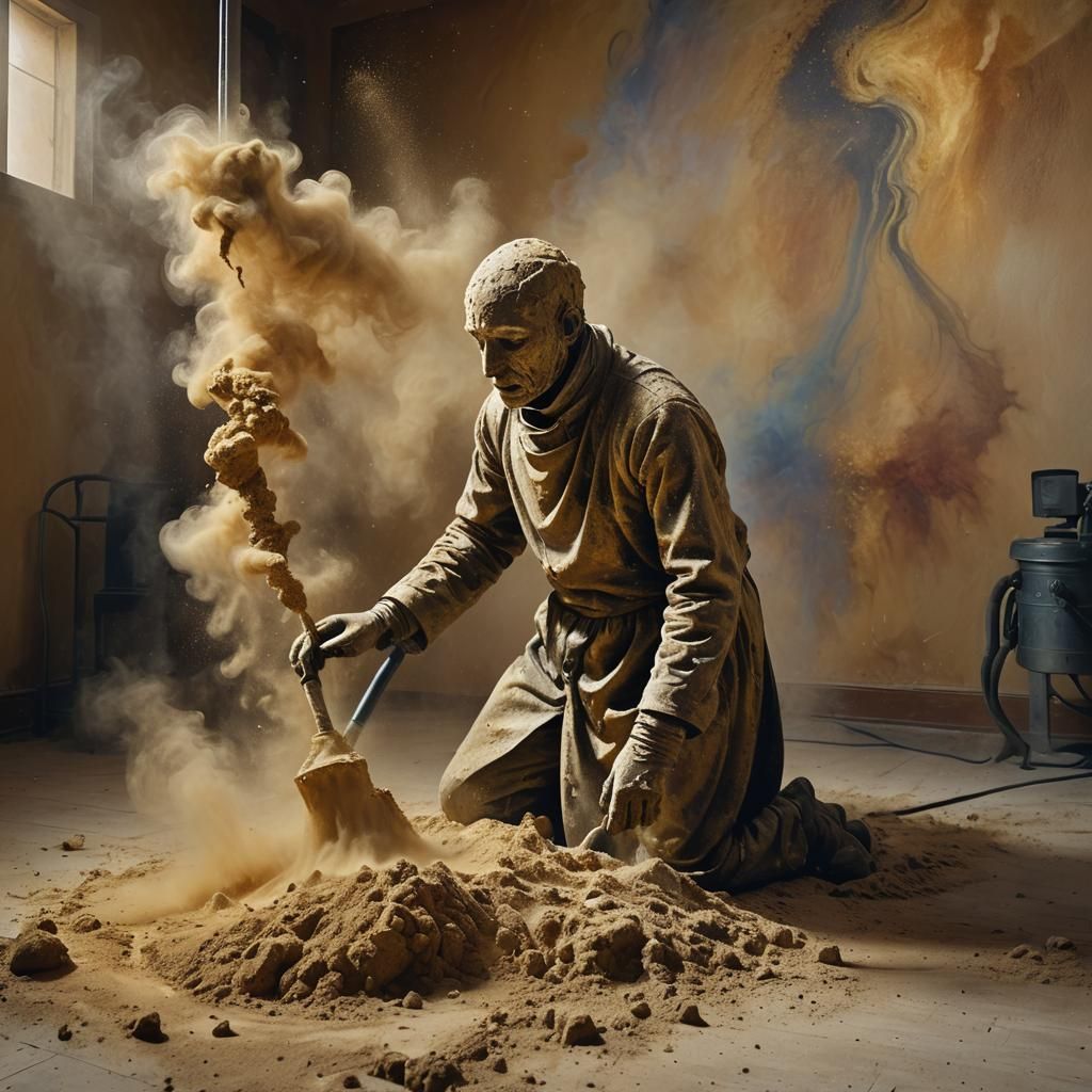 Dust Sculpture Sucked Up in Surreal Oil Painting