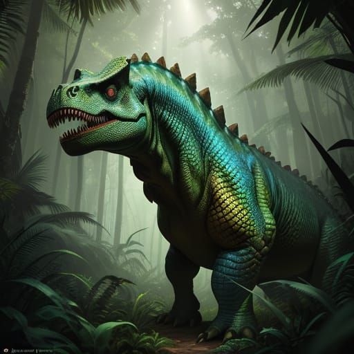 Dinosaur in Lush Forest: Hyperrealistic Concept Art
