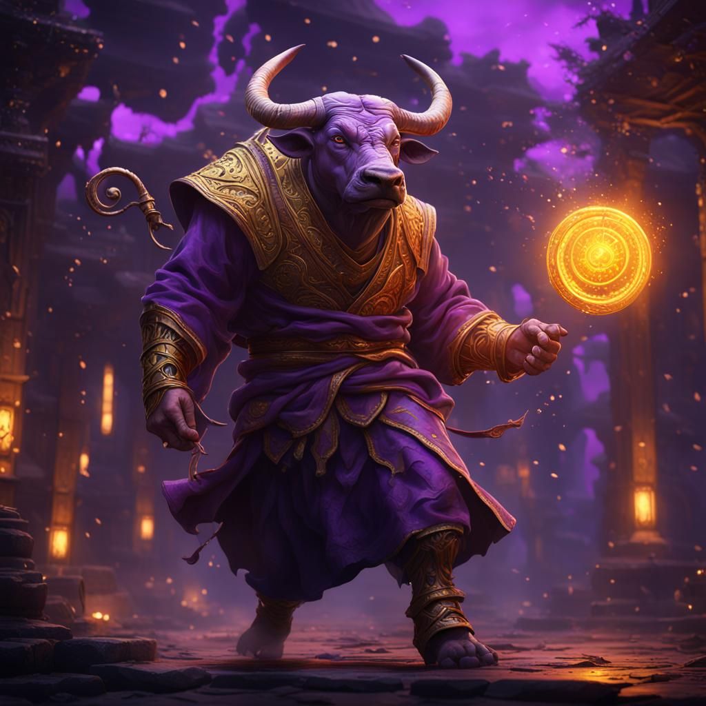 Bull Monk in Dark Fantasy Style, 8K Resolution