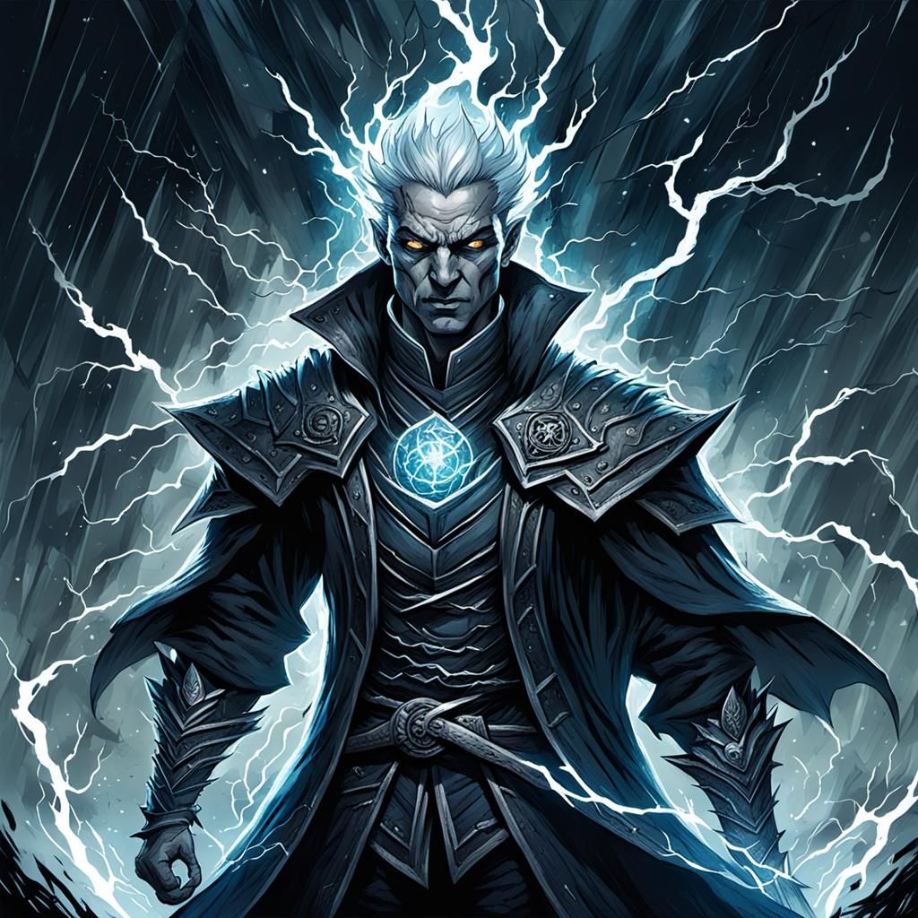 Storm Elementalist in Horror Cross-Hatch Style