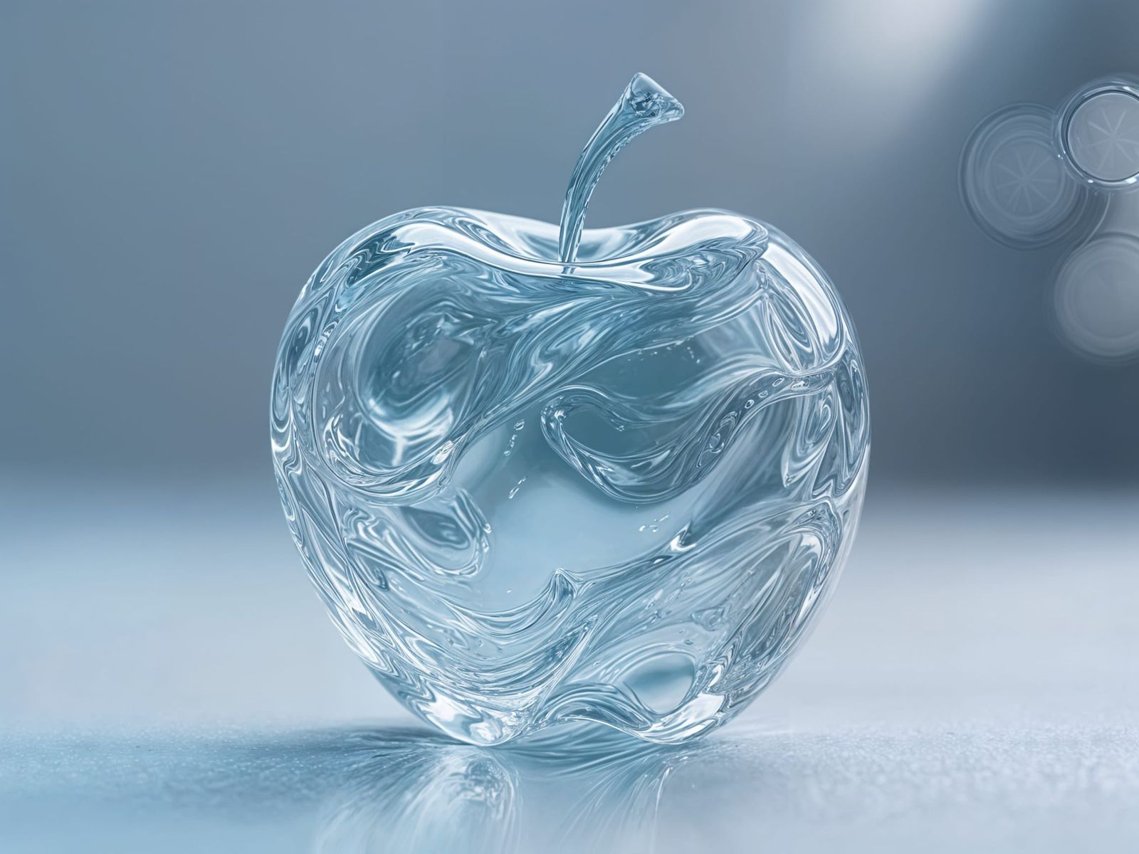Translucent Glass Apple in Watery Blue Tint