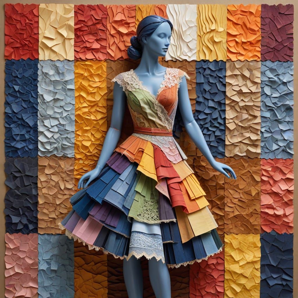 Rainbow Fabric Swatch Fashion Figure on Cardboard