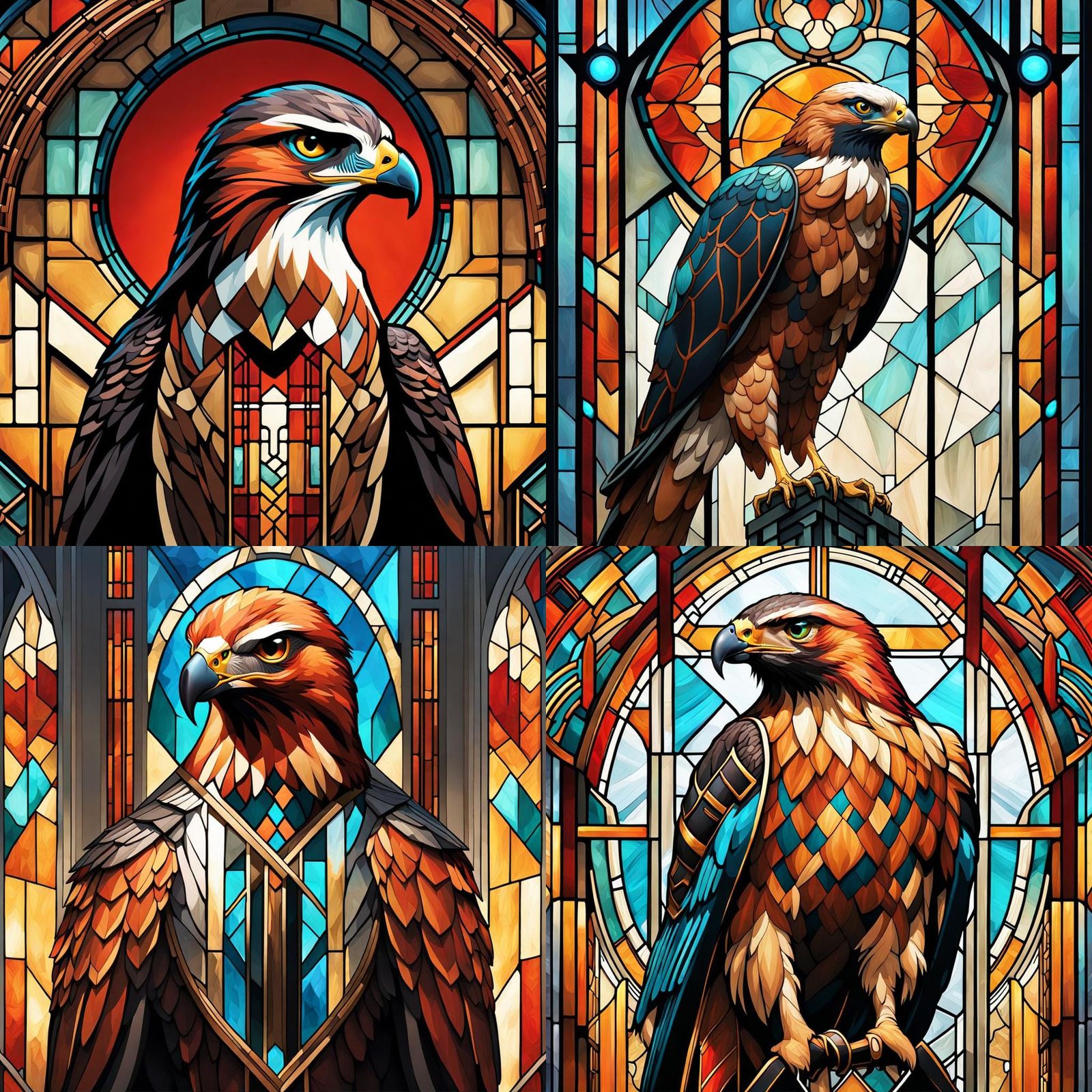 Redtail Hawk Stained Glass Window