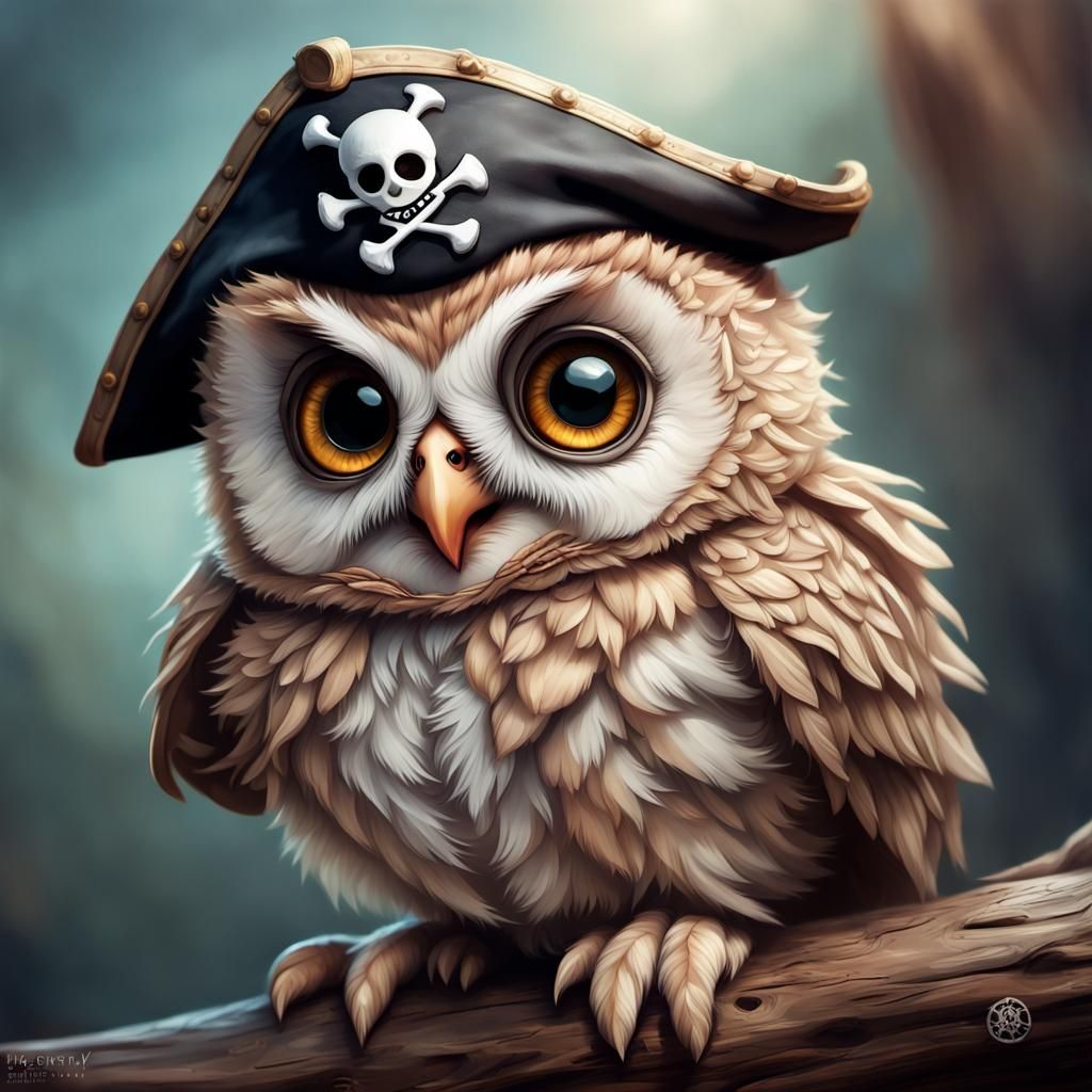 Adorable Pirate Owlet: Hyperrealistic Fantasy Artwork