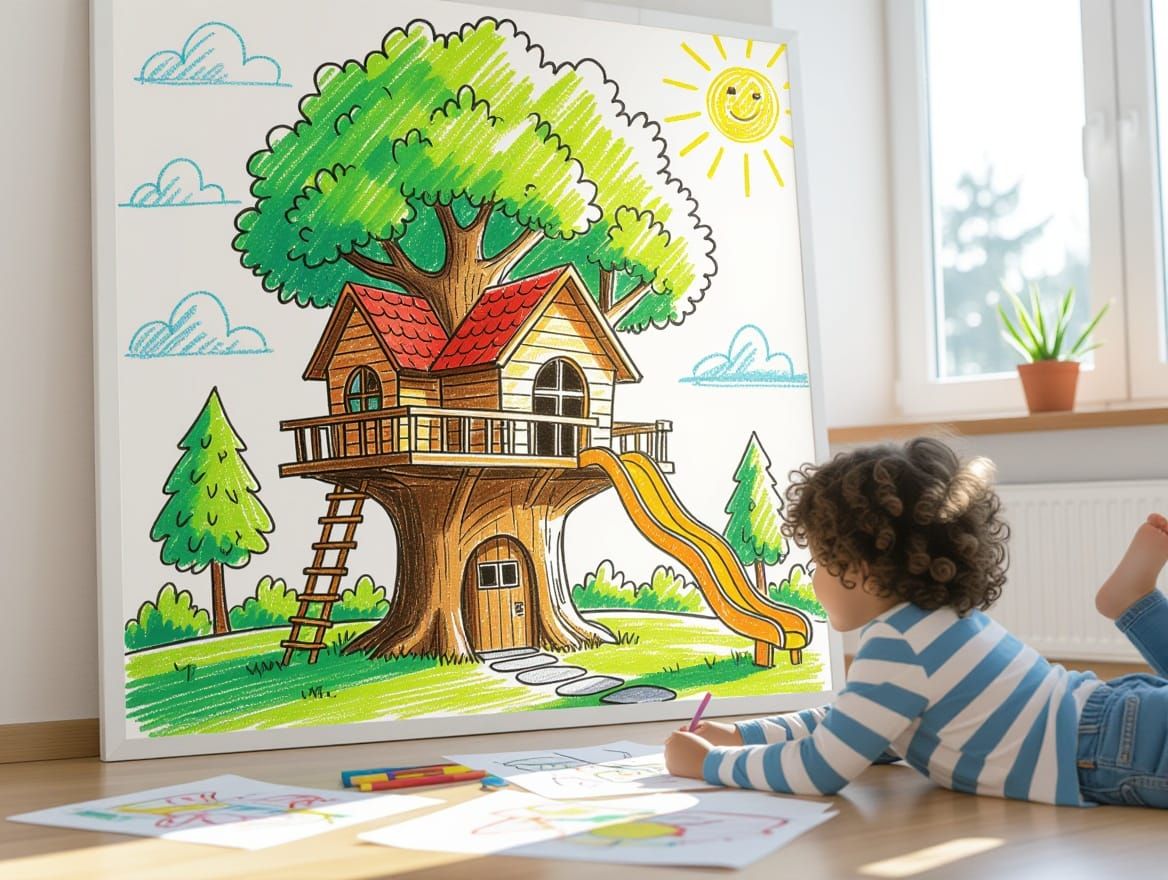 Child's Whimsical Treehouse Dream in Crayon