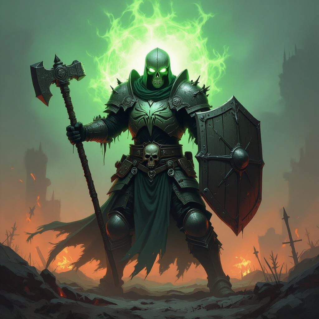 Necrotic Paladin with Skull Helmet and Green Aura